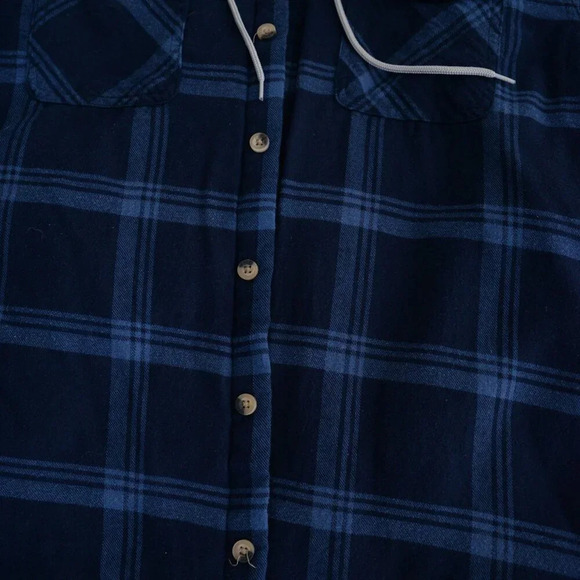 Vintage 90S Wrangler Authentics Navy And  Blue Checker Pattern With Hood Shacket - Picture 7 of 12